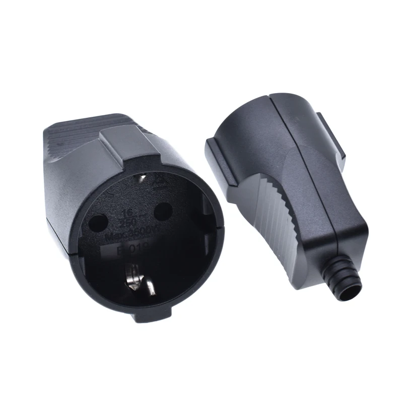 母欧盟电线插头16a e型圆形2孔母公电源schuko连接器电插头