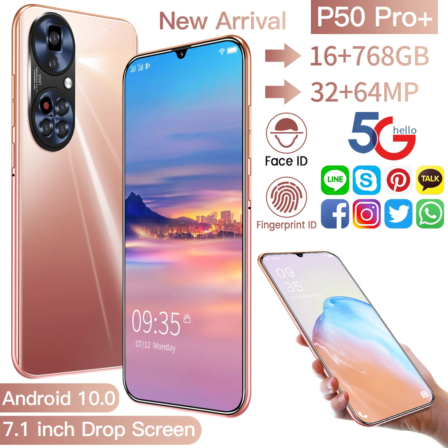 

Global version Newest Hot Selling P 50 Pro MTK 6598 Android 10.0 Phone 10 Core Smartphones 4G 5G cellphones, 3 colors