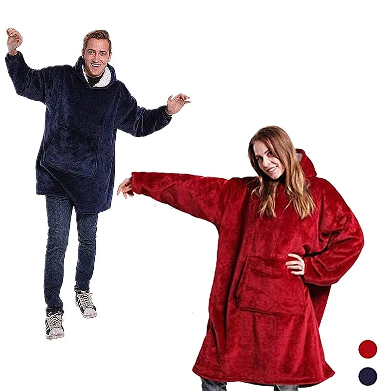 

Wholesale Fleece Hoodie Wearable Plush Flannel Unisex Sweatshirt Hooded Blanket  Fit all hoodie blanket Sweatshirt
