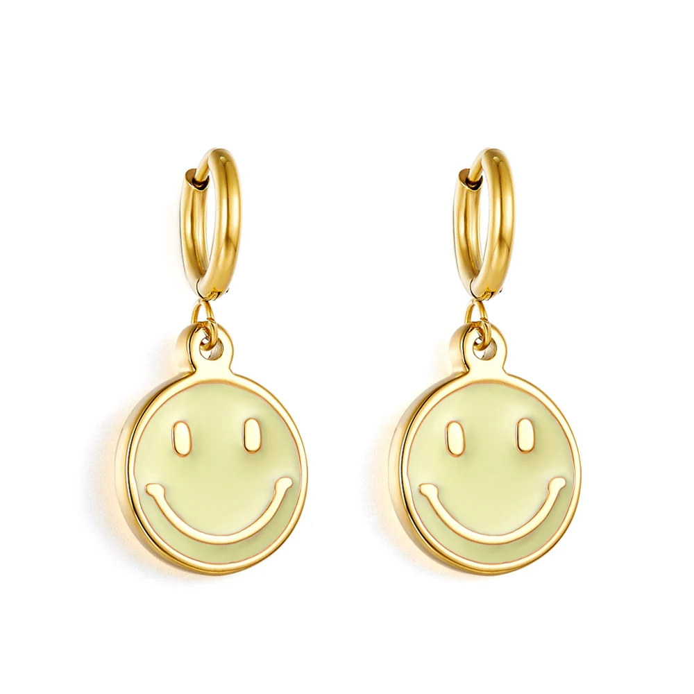 

Popular Cute smiley Stainless Steel 18K Gold Plated Popular Hoop Earrings green colorful earrings