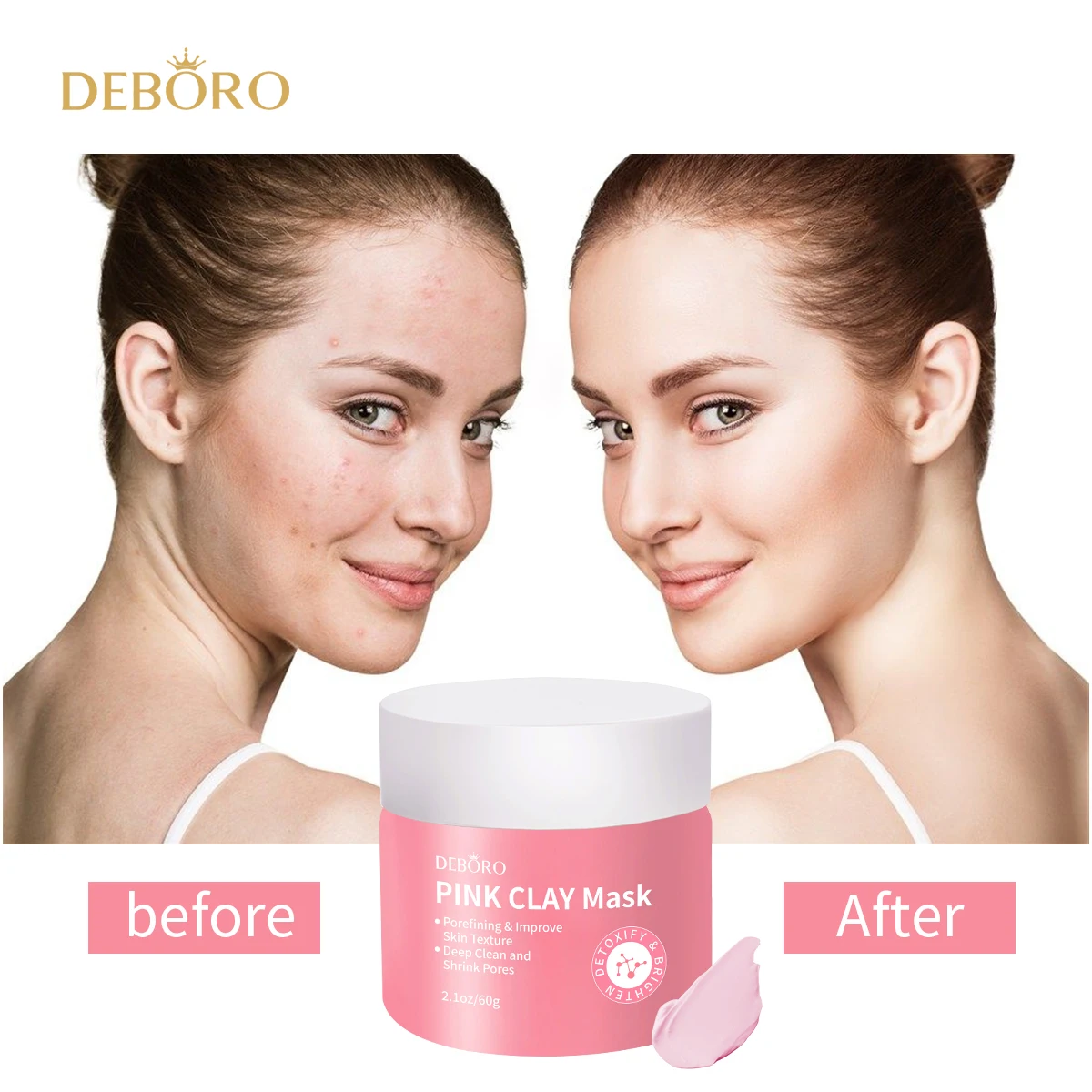 

Wholesale Best Pink Clay Mask Pore refining Facial Mask with BONUS pink mud face Mask 60g