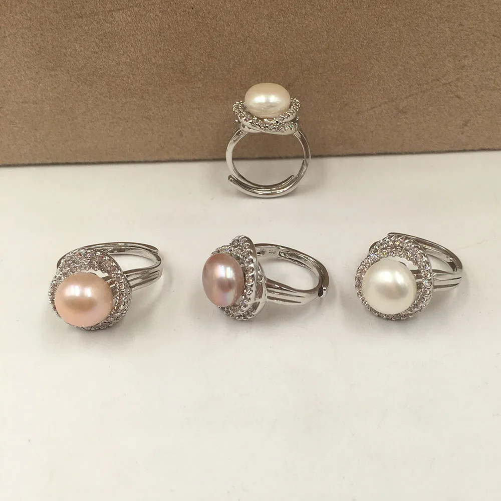 

fashion freshwater pearl jewelry flower shape adjustable ring design for women wholesale accept customer design, Silver