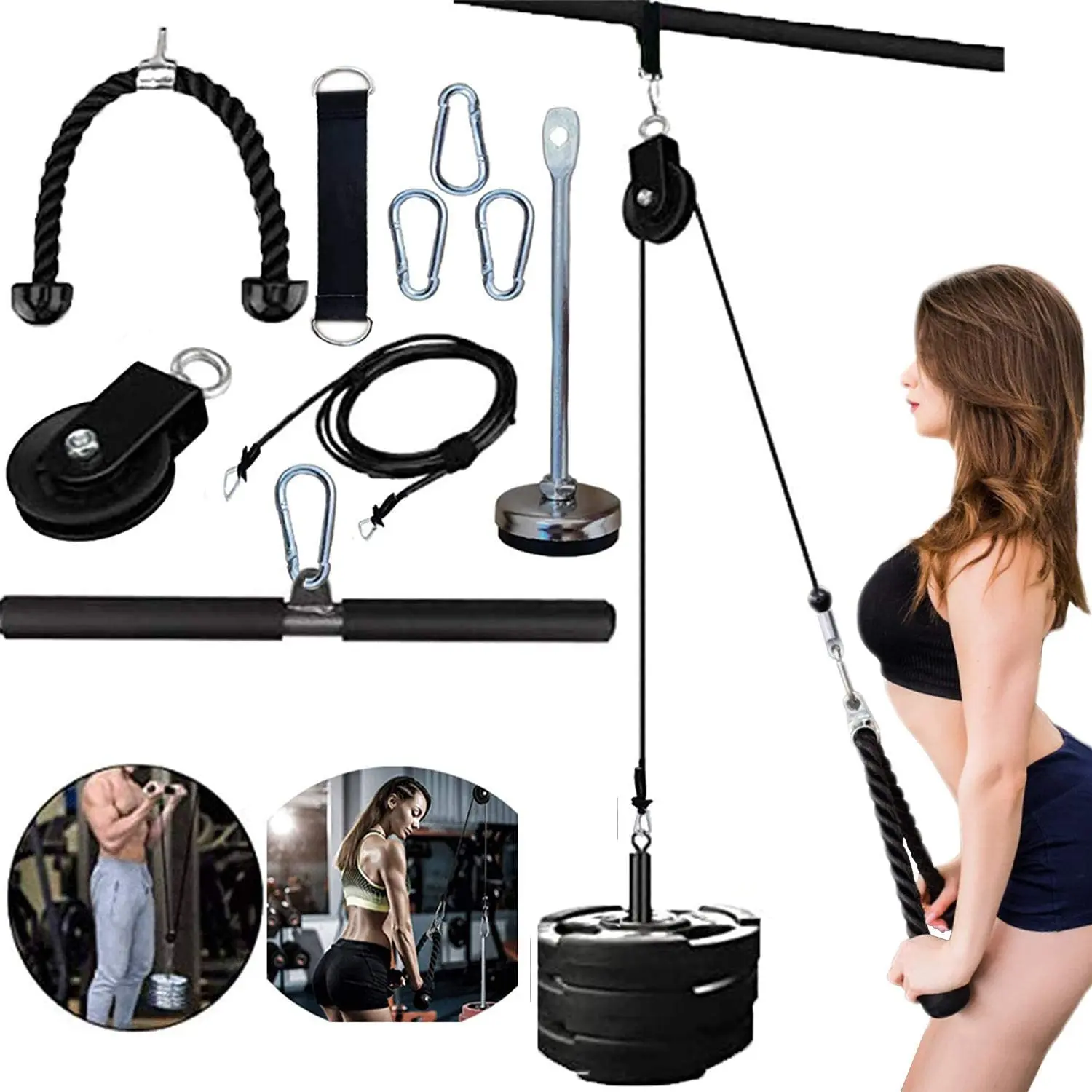 

Cable Pulley Fitness Lat Lift Pulley System Gym Equipment Pull Down Machine, Black