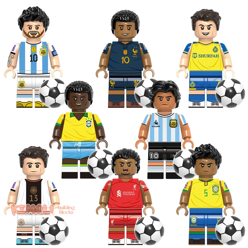 

G0112 Sport Football Player Messi Maradona Ronaldo Pele Casemiro Muller Mbappe Character Mini Building Block Figure Kids Toy