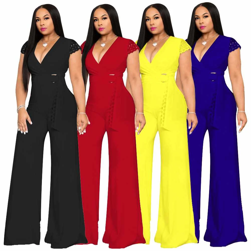 

Wholesale ladies soild casual rompers womens one pieces jumpsuit with wide leg pants workout jumpsuit for women