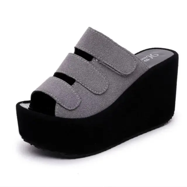 

Best Quality Size35-41 Black Korean Version Plus Size Thick-Soled Slope With Sandals Frosted High-Heeled Ladies Slippers, Customized color