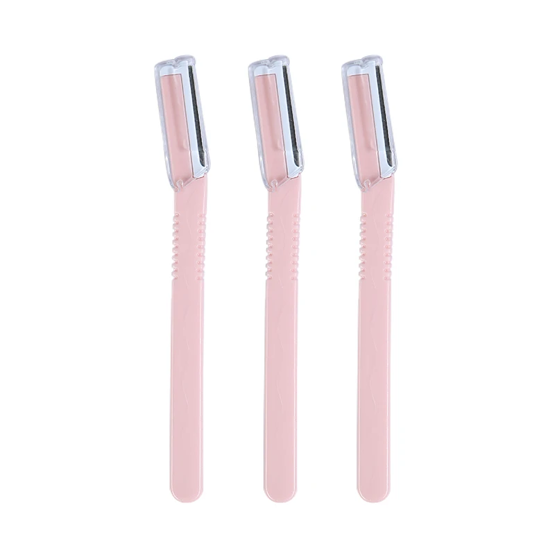 

Wholesale Low Price 3 pcs Packing Women Female Facial Eyebrow Remover Razor Knife Eyebrow Trimmer Shaver Set With Handle, Pink