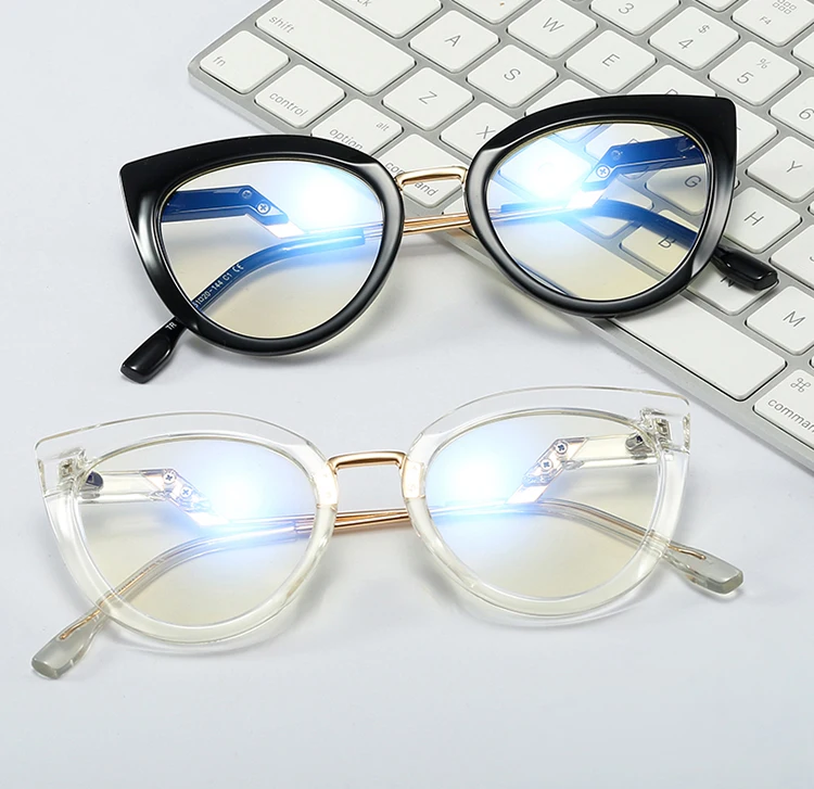 

2021 Fashionable Eyeglasses New Progressive Design Custom Logo TR90 Cat Eye Frame PC Lens Blue Light Blocking Glasses