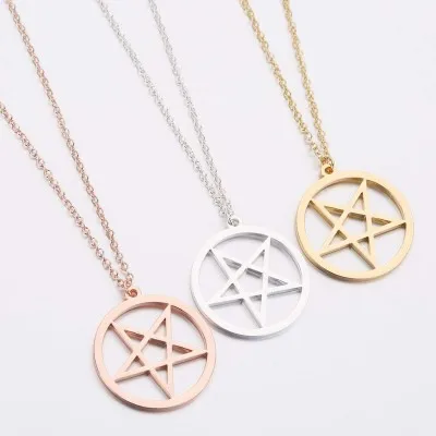 

WIIPU Punk Pentagram Necklaces Round Charm Star America Shape Necklaces Star of David Jewelry Stainless Steel Necklaces, Gold,silver,black