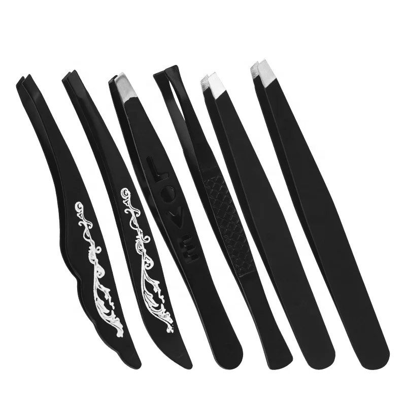 

Custom Logo Black Professional Eye Lashes Extension Tweezers Private Label Cosmetic Tools Eyebrow Tweezers