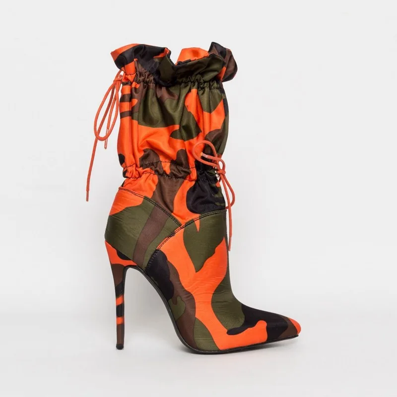 

Ladies shoes Fashion Wrinkle Camouflage high heel women Boots with elastic