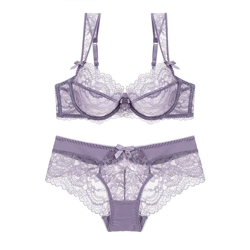 

Women sexy lace lingerie set ultra thin transparent net bra and panties set