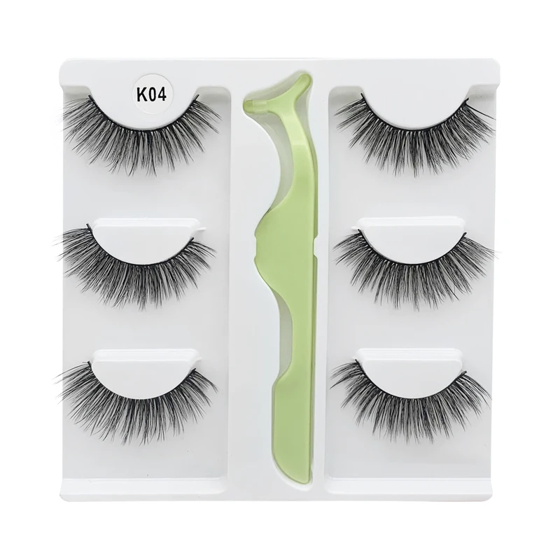 

3 Pairs 3d Other Eyelashes Vendor Full Strip Lashes Packaging Box With Tweezers, Black color