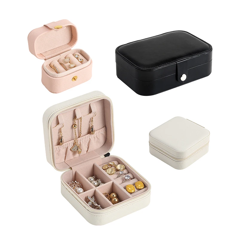 

Custom Logo Small Travel Jewelry Boxes PU Leather Earring Necklace Ring Jewellery Storage Velvet Organizer Gift Wedding Case