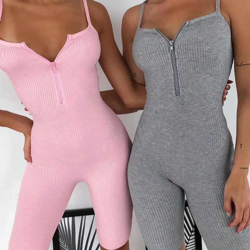 

10% Off Summer Women Sexy Jumpsuit Streetwear Sleeveless Skinny Bodycon Solid Knitted Sport Jumpsuits Romper Playsuit For Women