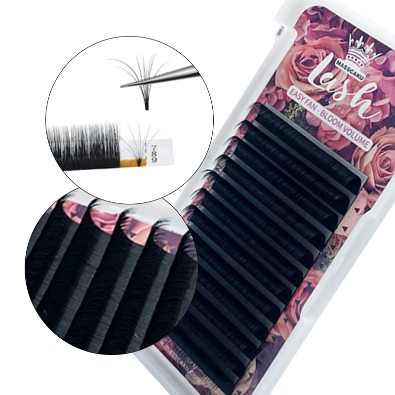 

MASSCAKU Natural Salon Auto Fan Smart Lash One Second Blooming Rootless Volume Camellia Eyelashes, Black