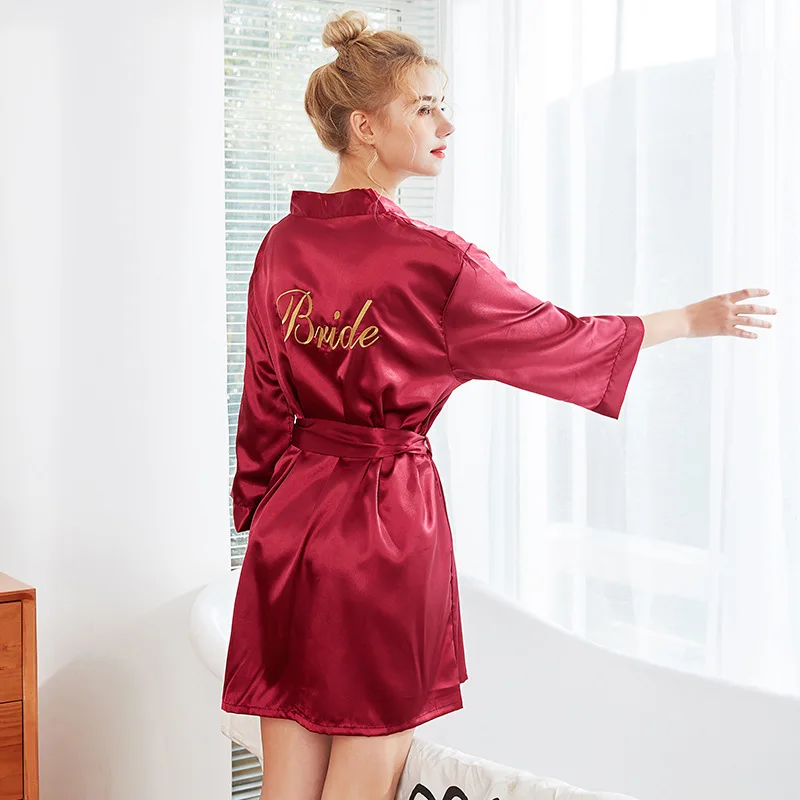 

2022 Custom designer robes women luxury sexy satin bride robe silk nightgown allure bridesmaids robe with embroidery