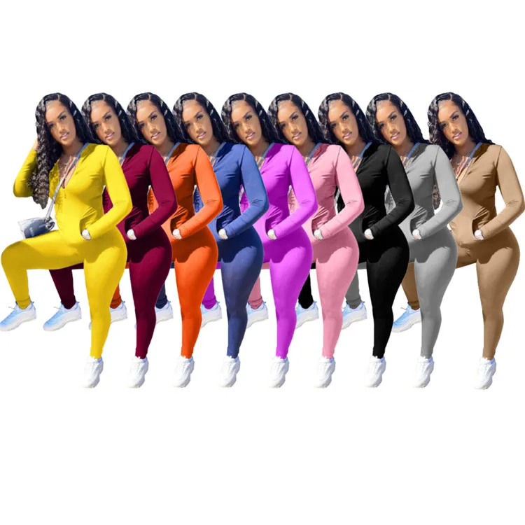 

GC-20091644 Wholesale Lady 2 Pcs Long Sleeve Jogging Sweatsuit Multicolor Plus Size Bodycon Autumn Women Two Piece Set
