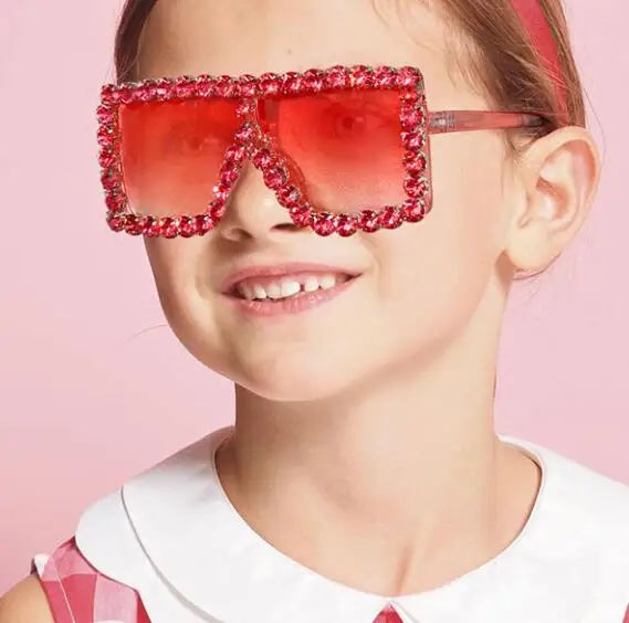 

Qmoon New Arrival Crystal Diamond Square Oversized Girl Boy Children Kids Rhinestone Sunglasses