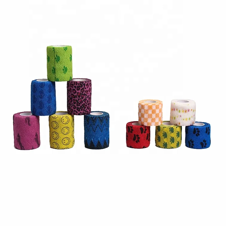 

Self-Viscose Elastic Bandage Yellow Smile Face Printing Non-woven Home Decoration Sports Tape Printing Pet Bandage