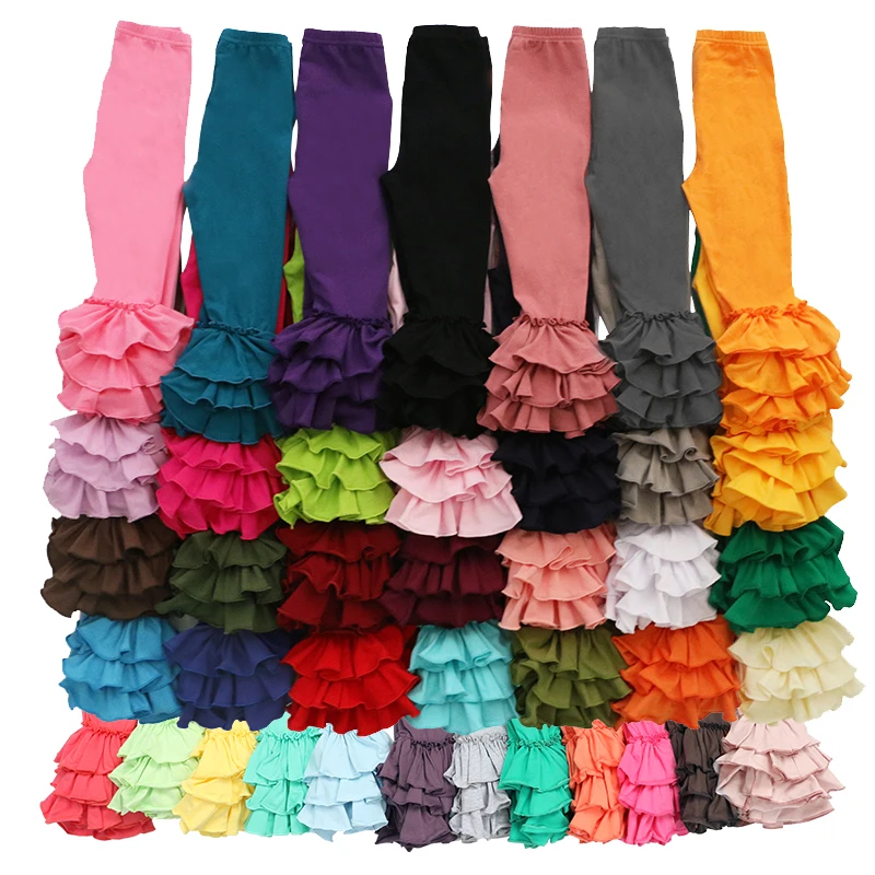 

New Arrival fall high quality toddler Girls Pants Wholesale Solid Color Icing Ruffle Leggings