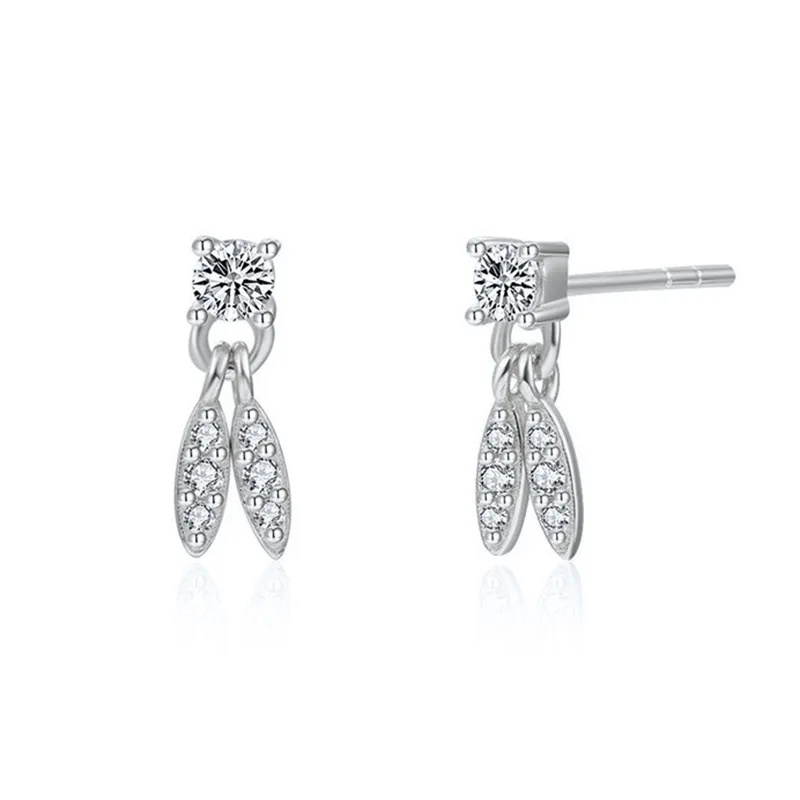 925 Sterling Silver Earrings for Women Simple Cubic Silver Leaves Design with Clear CZ Zircon Stud Gold Plated Trendy Jewelry