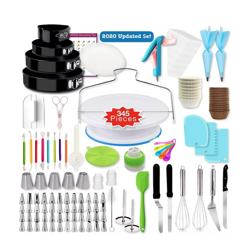 

2020 Cake Decorating Supplies 345pcs Baking Set with Springform Cake Pans Set, Cake Decorating Kit, Cake Rotating Turntable, Picture