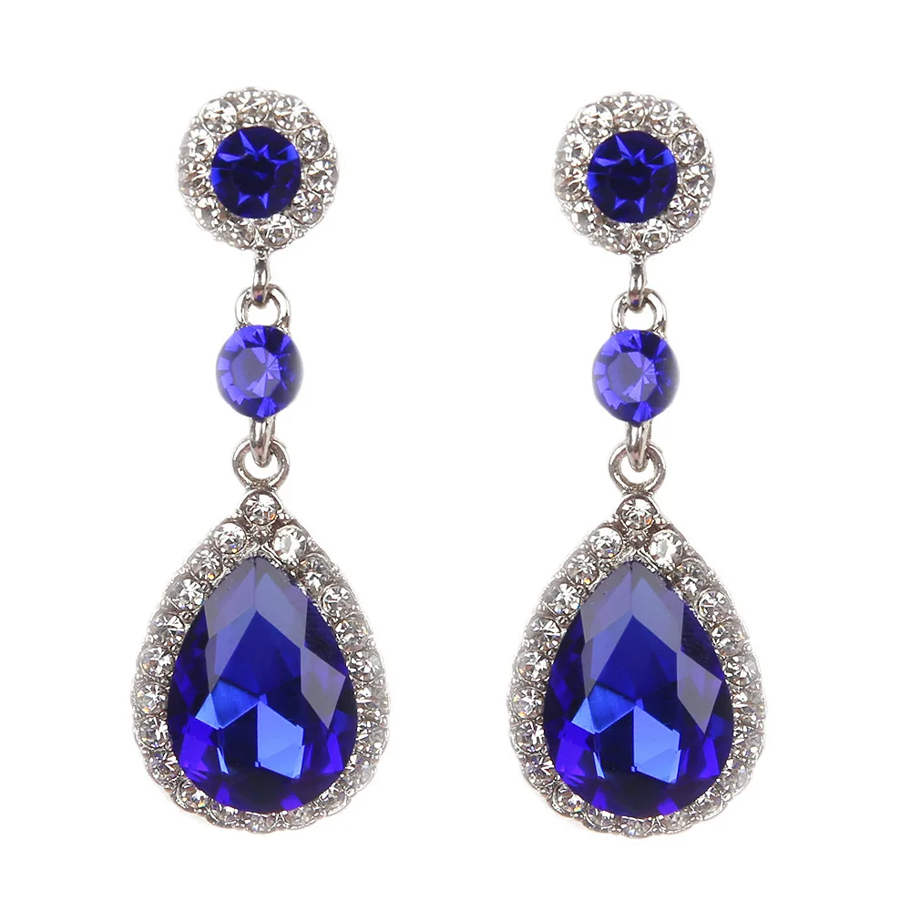 

JUHU European And American Fashion Shiny Drop Crystal Earrings Ladies Joker Drop Earrings, Red, green, blue, purple, white