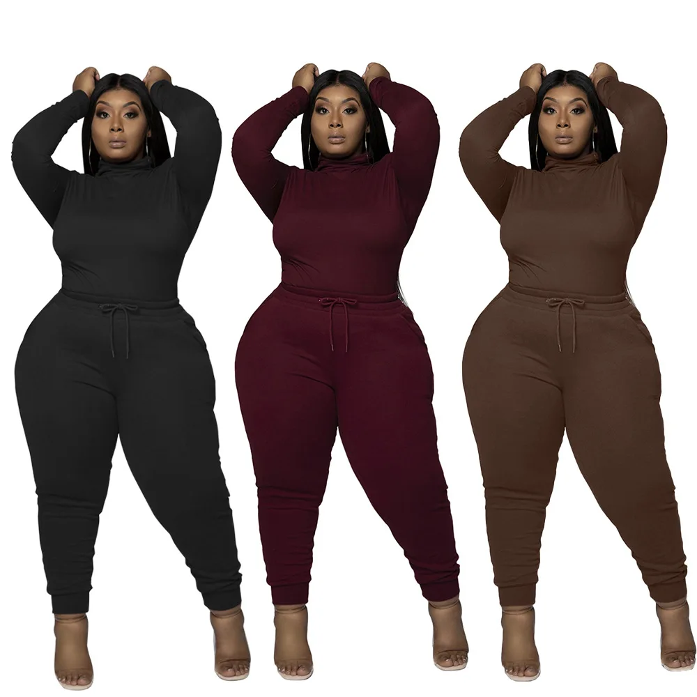 

Plus Size L-5XL Cotton Sweatsuit Women's Set Sweatshirt Jogger Pants Set Active Tracksuit Two Piece Fitness Outfit Matching Set