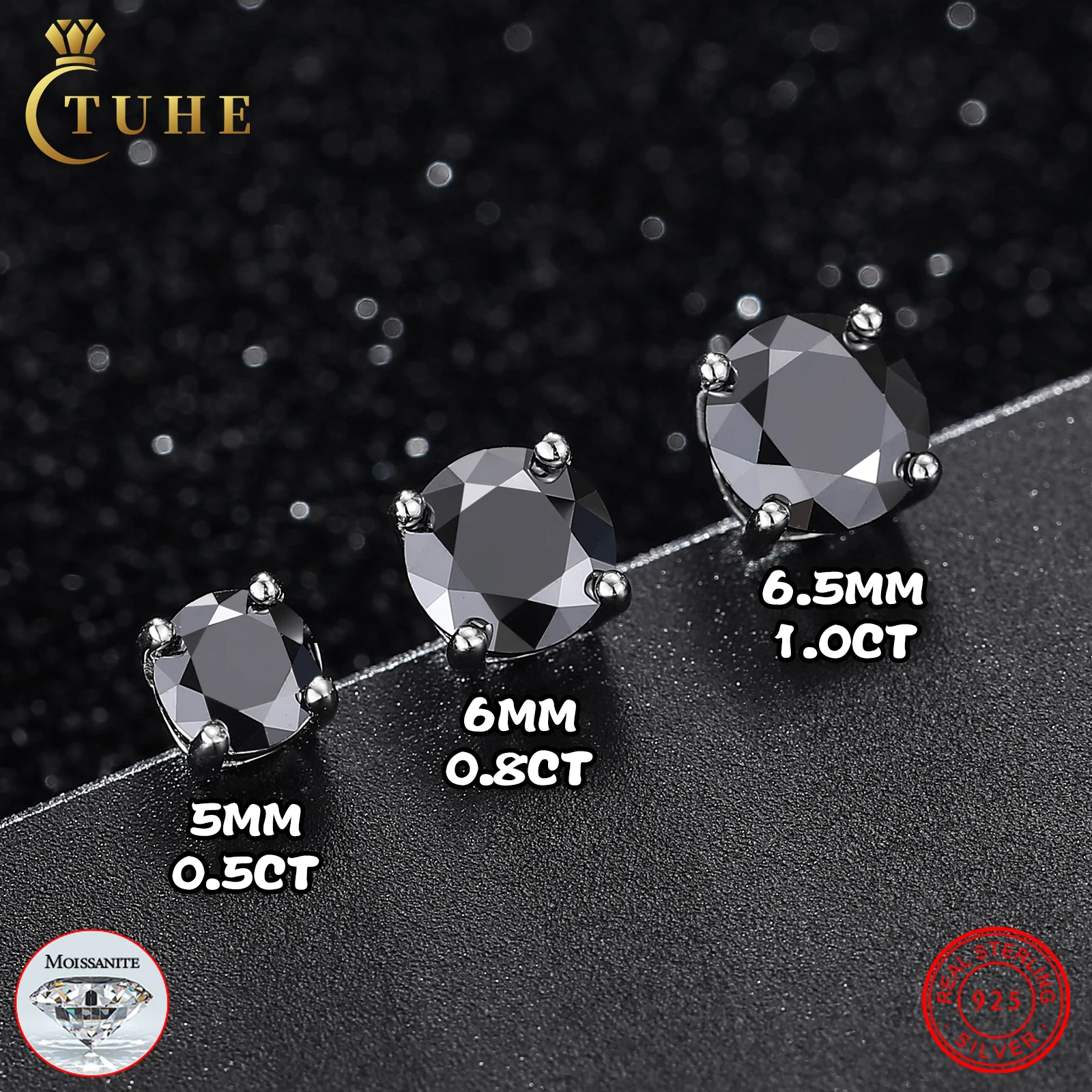 

Fine Jewelry Men's 925 Sterling Silver Pass Diamond Tester Black VVS Moissanite Screw Back Solitaire Stud Earrings For Women