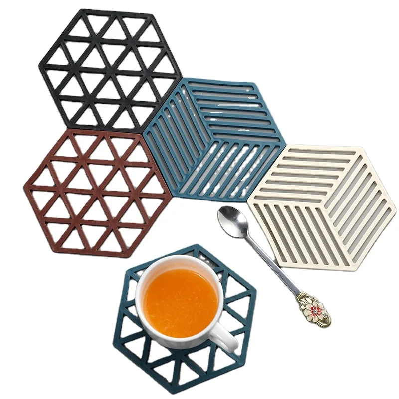 

New Hexagon Table Mat Kitchen Home Decor Grid Bottle Cup Placemats Cutlery Mat, Wine red,black,blue,beige
