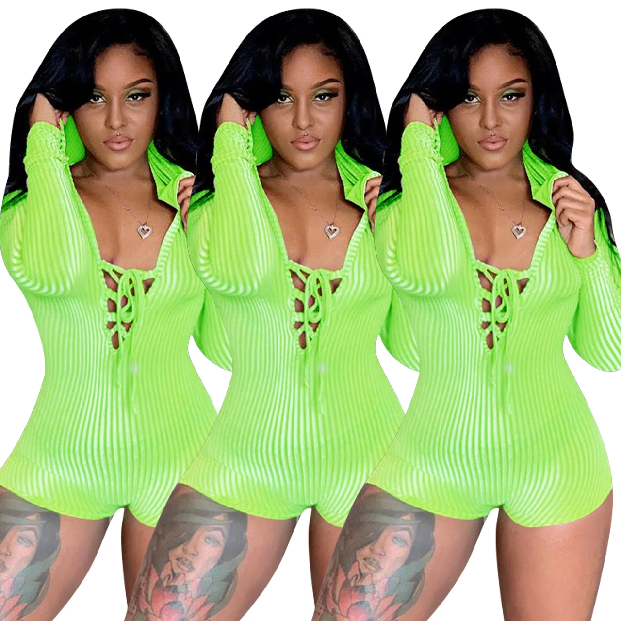 

FM-NK155 New Arrival long sleeve one piece shorts bodycon jumpsuit women clothing, As picture