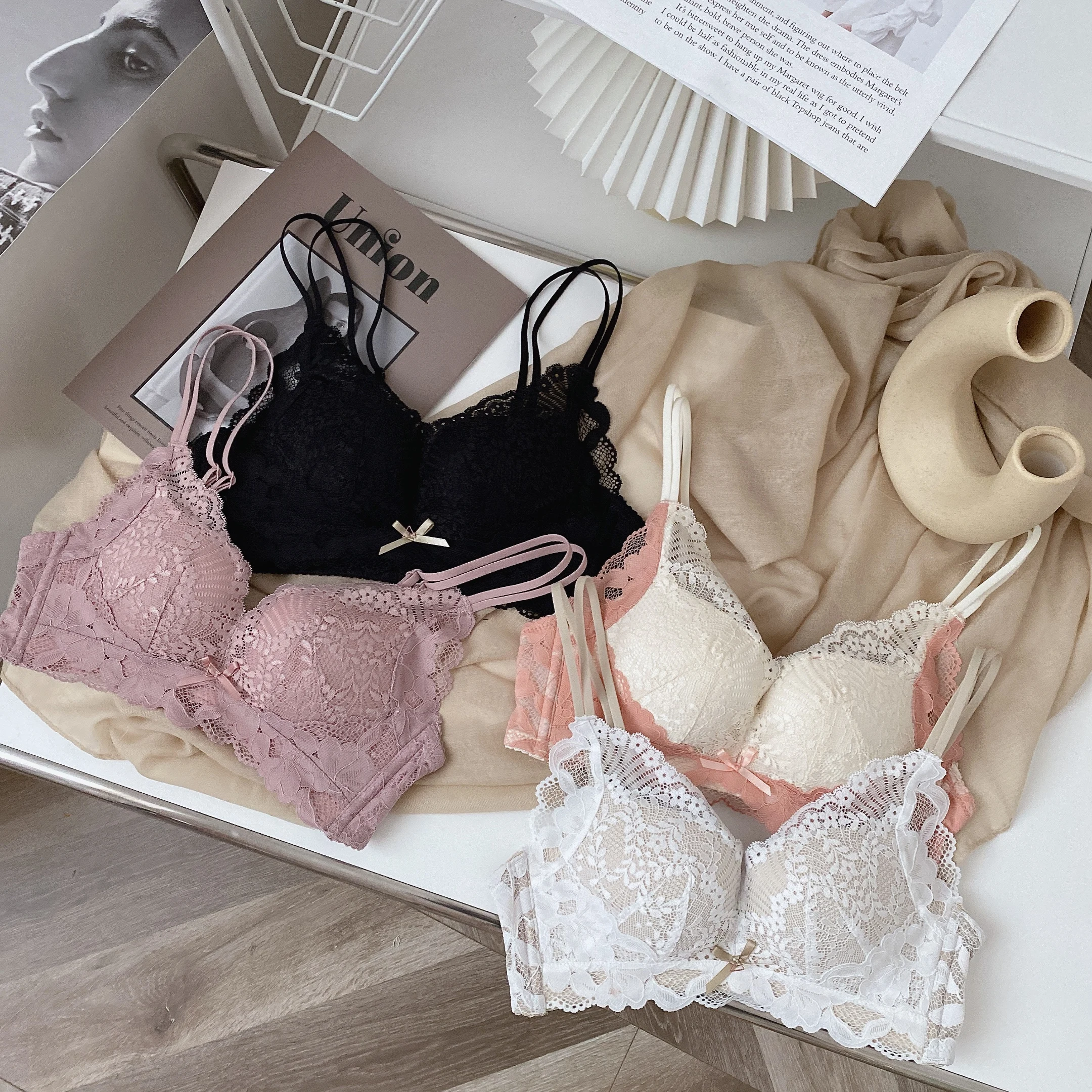 

Wholesale Young Girl B Small Cup Women Seamless Sexy Gather Bra and Panty Sets Push Up Panties Bra, 4 colors