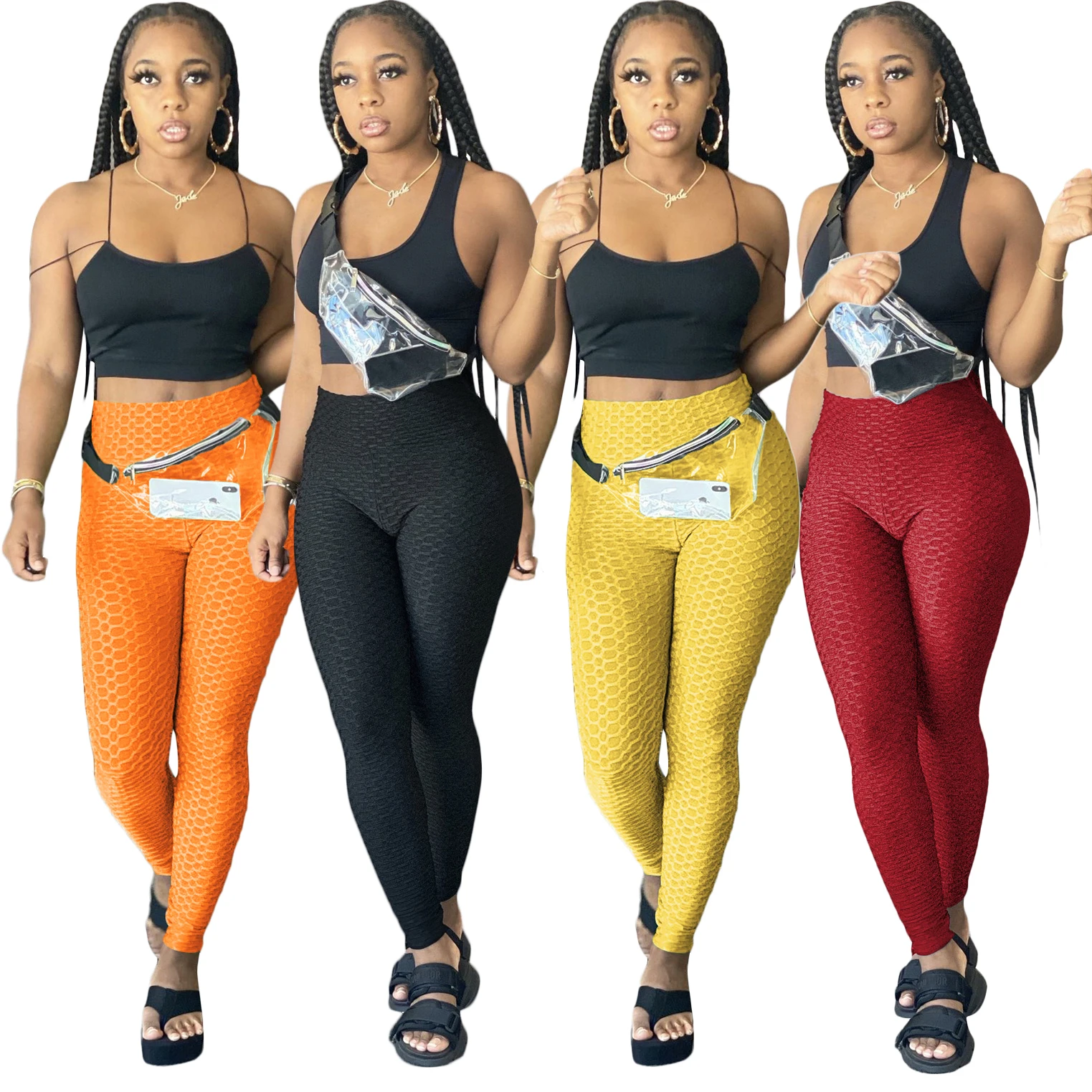 

High Quality Yoga Pants Fashion Mid Waist Leggings Yoga Pants Solid Color Honeycomb Butt Lift Yoga Pants Leggings Women, Black,wine,orange,yellow