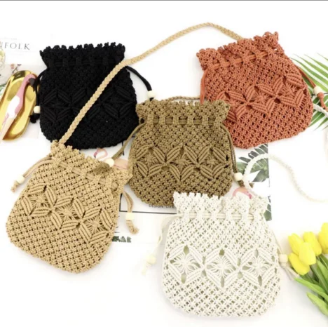 

Fashion Lady Macrame Shoulder Bags Woven Crossbody Handbags Summer Beach Bag for Girls