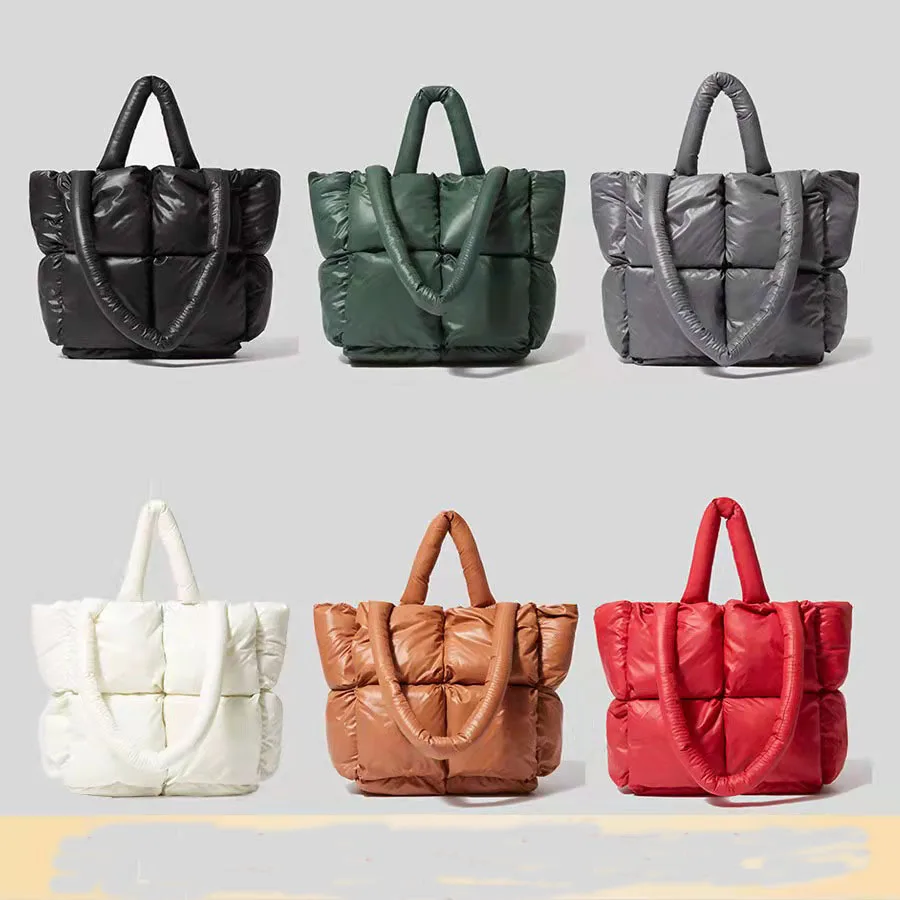 

drop shipping high quality fashion large tote padded designer shoulder handbag for woman luxury nylon down cotton winter bag