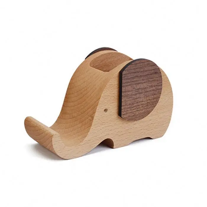 

Factory wholesale wooden mobile phone stand holder for creative animal gifts, Wood color