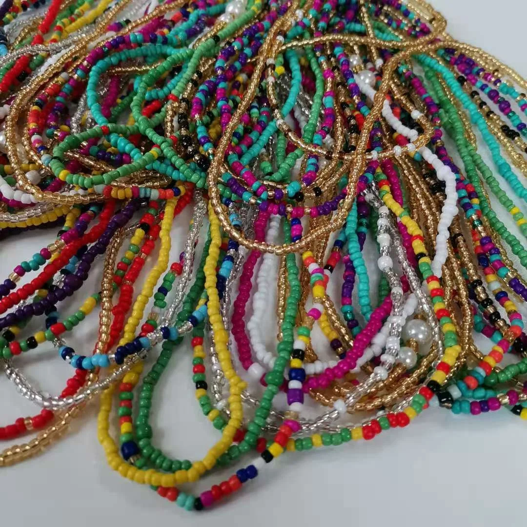 

Elastic stretch cord bikini sexy jewelry seed beads beaded belly body chain African ladies women crystal waist beads glass ghana, Colorful