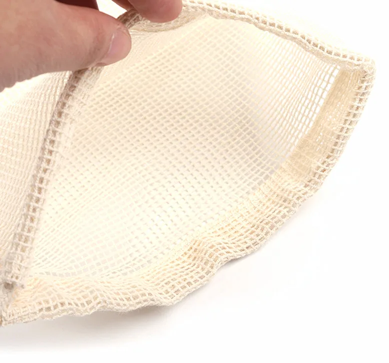 

Eco Friendly cotton mesh bags Recycled eco friendly organic cotton mesh pouch reusable produce bags for fruit vegetable, Natural