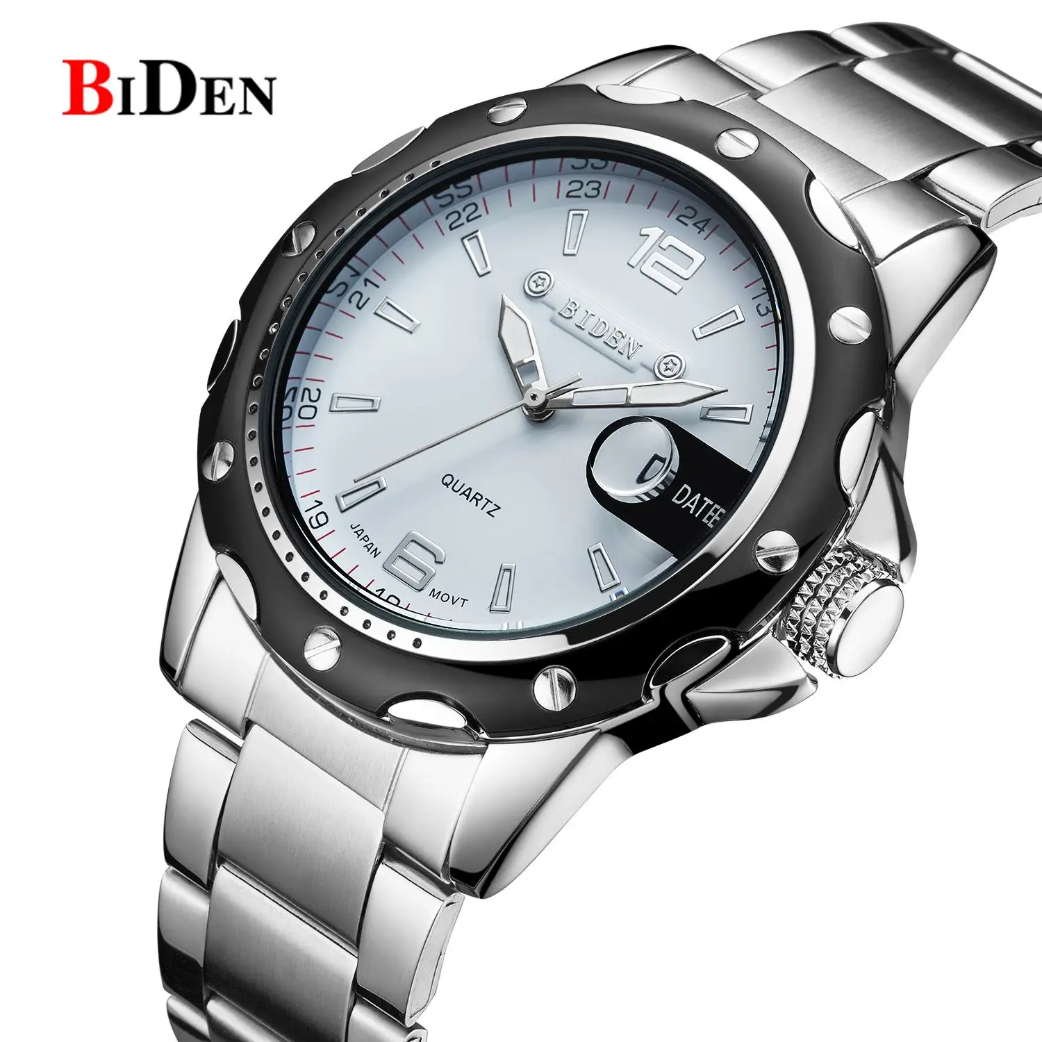 

BIDEN 0012 silver watch chain classical luminous hand watch for man low price