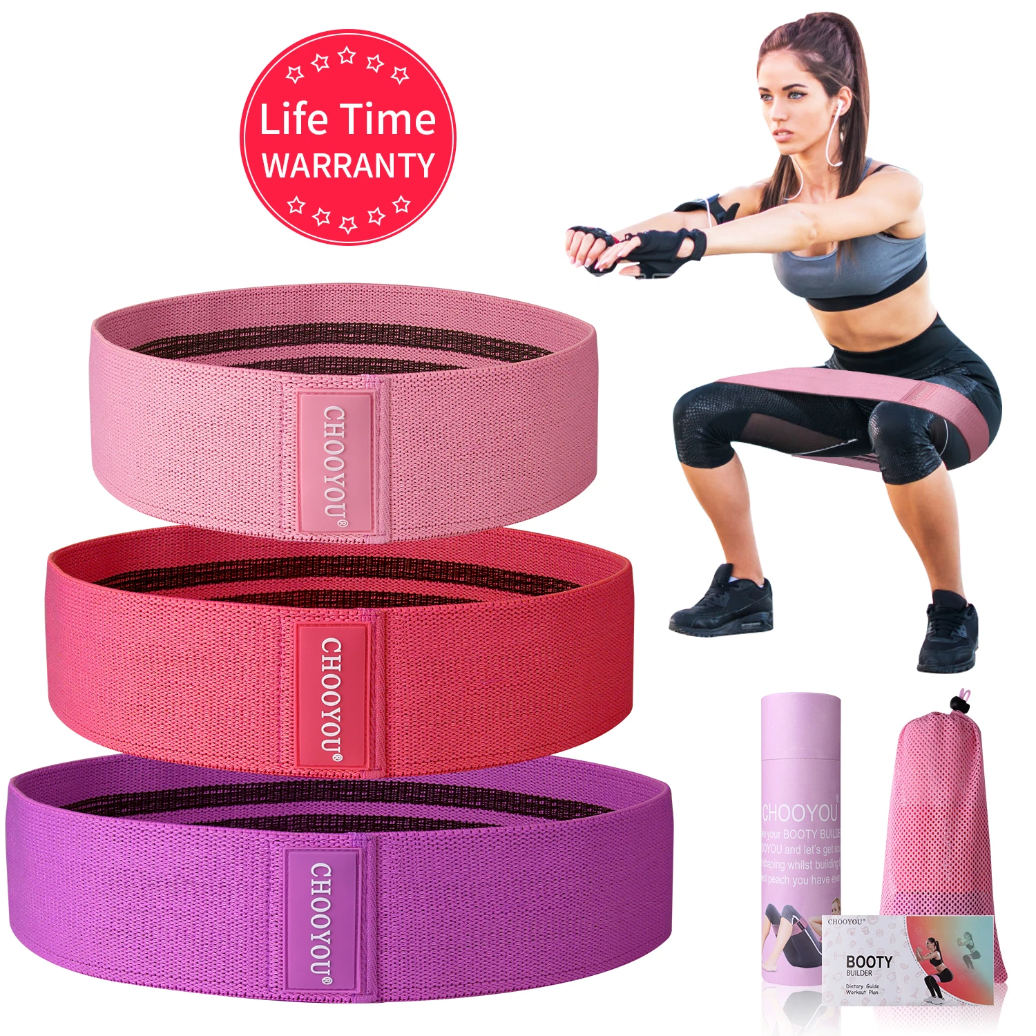 Fabric Hip Band Resistance Bands Fitness Exercise Loop Cloth Booty Training Band 3 Pack, Heavy/Non-Slip/Thick Circle Belt