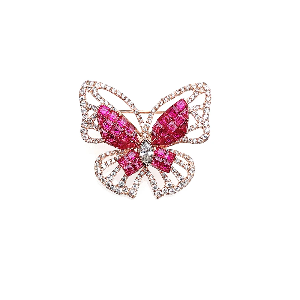 

High Quality Invisible Setting Zirconia Cute Butterfly Silver Sterling Brooch For Women