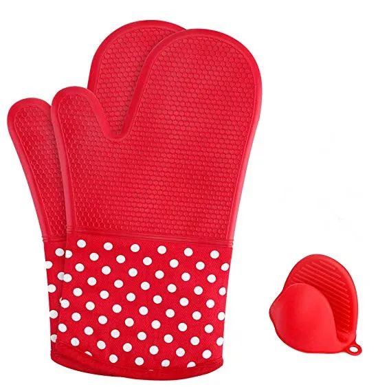 

Set Of 1 Pair Silicone Oven Mitts With 1 Pair Pot Holder Heat Resistant For Cooking&Baking, Customized color