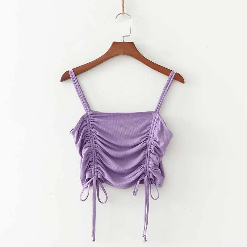 

Stylish design candy color lace up crop top women summer casual stretchy camis