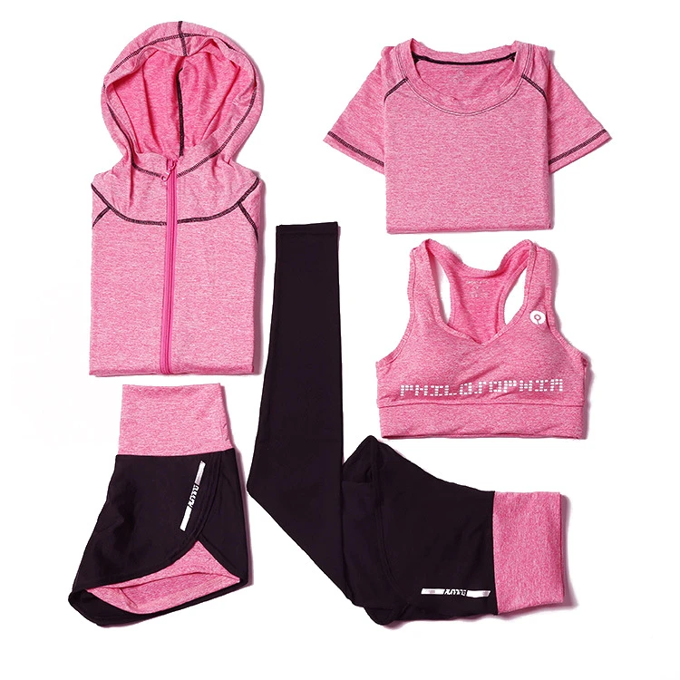 

Wholesale Fashion Comfortable breathable Women Girls Sport Wear 5 Pieces Yoga Set, Pink,green,gray,grey