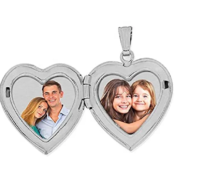 

DIY solid 925 sterling silver open heart shaped photo frame pendant locket
