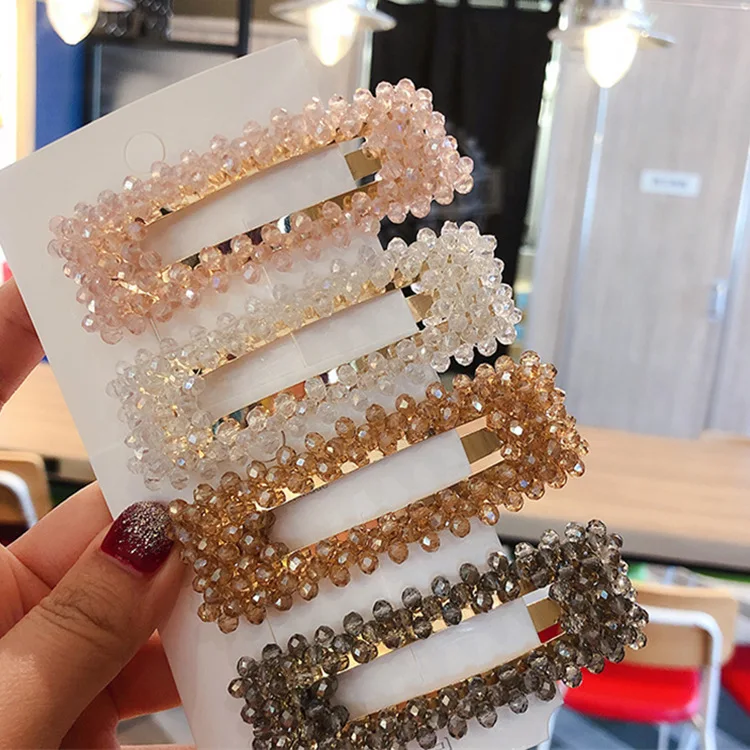 

Crystal hairpin sparkling transparent bead clip hand beaded rectangular hair accessories fashion BB clip, Picture