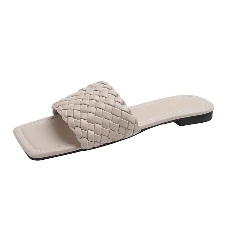 

Amazon AliExpress Hot Selling Casual Lady Slippers Candy Color Flat-Bottom Square Head Out One Font New Ladies Slippers