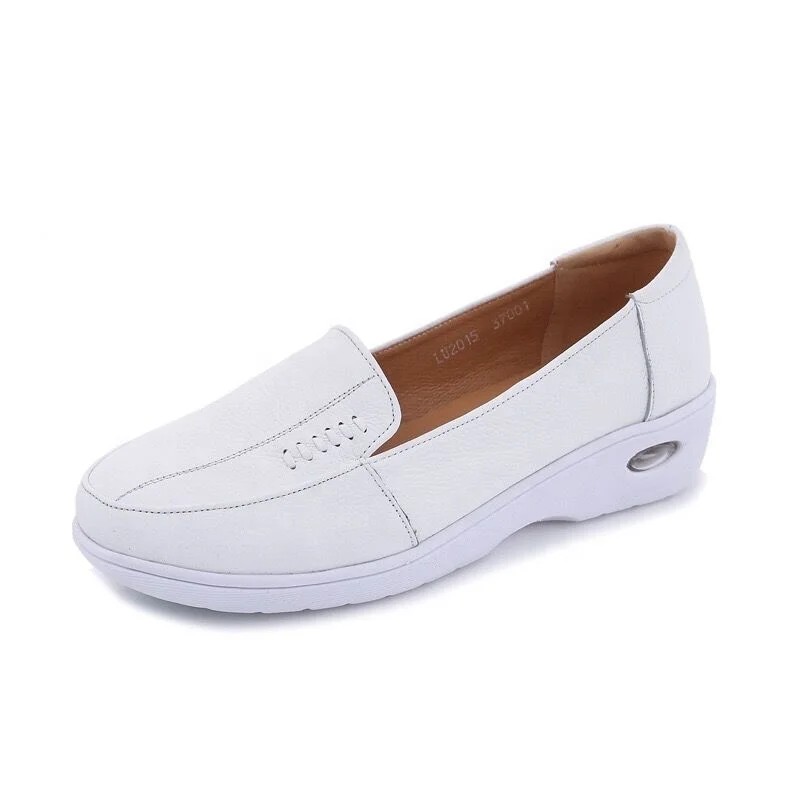 

Factory Wholesale Hot Selling Cow Full grain Leather Women comfortable White Anti-Slip Hospital Work Nurse Shoe