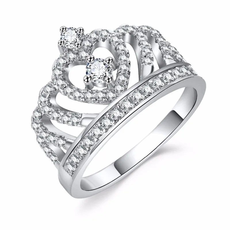 

Princess Bridal White Gold Plated Engagement CZ Rings Cubic Zirconia Heart Crown Rings for Women